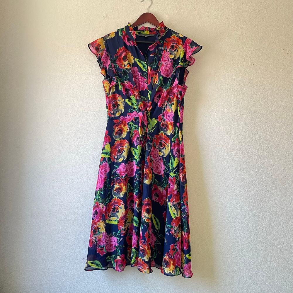 Julia Jordan floral shirt dress with flutter sleeveless details and tie front 14